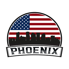 Phoenix Arizona USA Skyline Sunset Travel Souvenir Sticker Logo Badge Stamp Emblem Coat of Arms Vector Illustration SVG