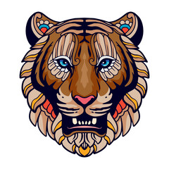 Colorful Tiger Head mandala arts isolated on white background