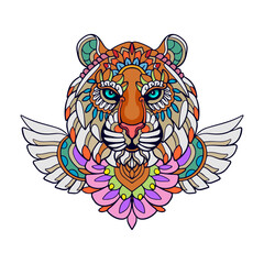 Colorful Tiger Head mandala arts isolated on white background