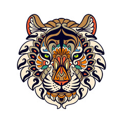 Colorful Tiger Head mandala arts isolated on white background