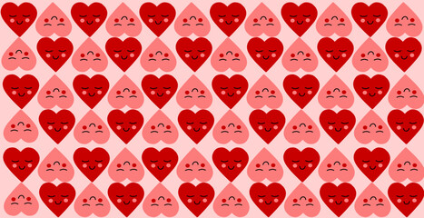 Hearts pattern background illustration in pink and red colors.