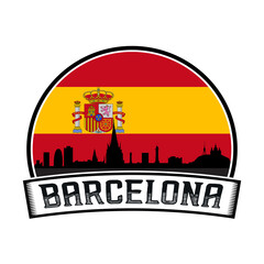 Barcelona Spain Skyline Sunset Travel Souvenir Sticker Logo Badge Stamp Emblem Coat of Arms Vector Illustration SVG