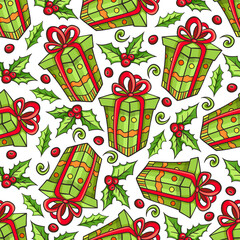 Festive Christmas seamless pattern with gifts