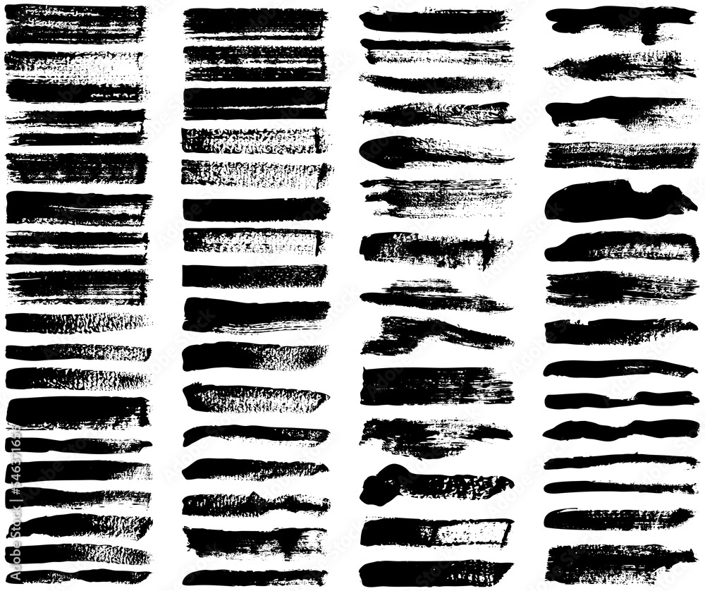 Poster set of different abstract shapes, smears and prints. black design elements isolated on white backgro