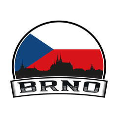 Brno Czechia Skyline Sunset Travel Souvenir Sticker Logo Badge Stamp Emblem Coat of Arms Vector Illustration SVG