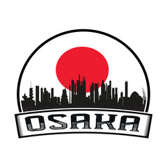 Osaka Japan Skyline Sunset Travel Souvenir Sticker Logo Badge Stamp Emblem Coat of Arms Vector Illustration SVG