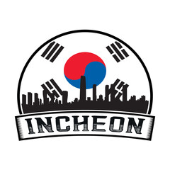 Incheon South Korea Skyline Sunset Travel Souvenir Sticker Logo Badge Stamp Emblem Coat of Arms Vector Illustration SVG
