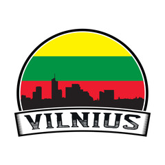 Vilnius Lithuania Skyline Sunset Travel Souvenir Sticker Logo Badge Stamp Emblem Coat of Arms Vector Illustration SVG