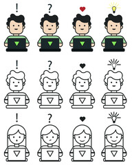 Iconos de escritores trabajando.