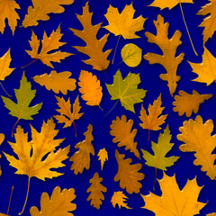 Fototapeta na wymiar 3D seamless pattern with yellow autumn leaves stylized like amber