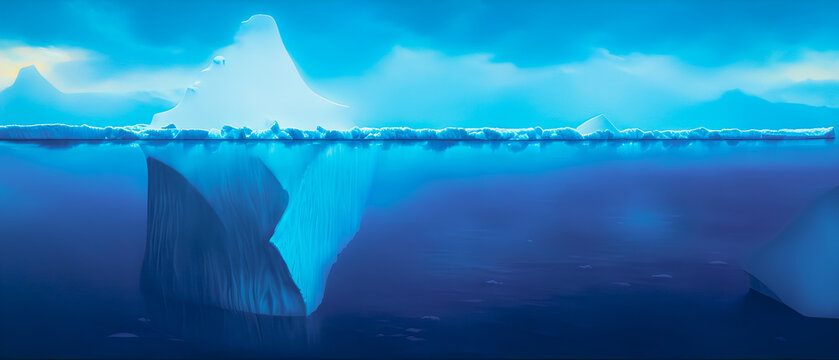 Artistic concept illustration of a iceberg under the sea, background illustration.