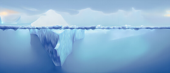 Fototapeta na wymiar Artistic concept illustration of a iceberg under the sea, background illustration.