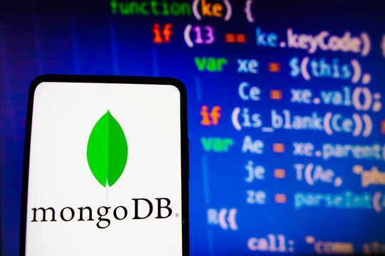 November 15, 2022, Brazil. In this photo illustration, the MongoDB logo is displayed on a smartphone screen.