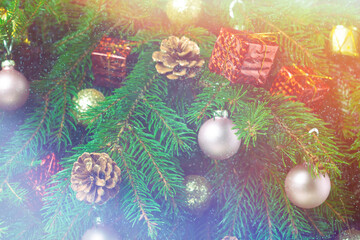 Christmas tree with Christmas balls wallpaper. Christmas tree as background