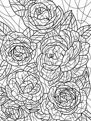 Roses flowers, floral pattern background. Freehand sketch for adult antistress coloring page with doodle and zentangle elements.