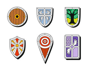 A set of medieval shields of various shapes. Vector illustration