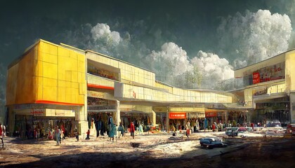 Retro shopping center in old times design illustration