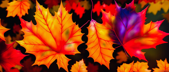 Naklejka na ściany i meble Artistic concept illustration of an autumn leaf in forest, background illustration.
