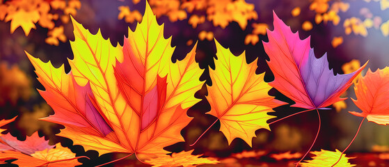 Naklejka na ściany i meble Artistic concept illustration of an autumn leaf in forest, background illustration.