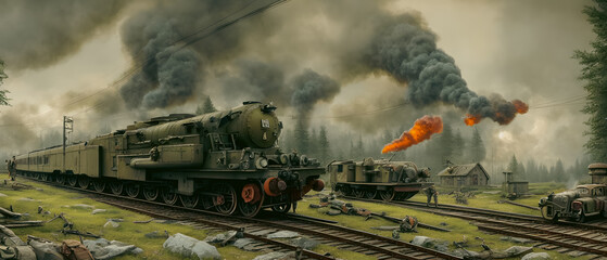 Obraz na płótnie Canvas Artistic concept illustration of an abstract military train, background illustration.