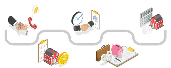 3D Isometric  Conceptual Illustration of Property Rental Process