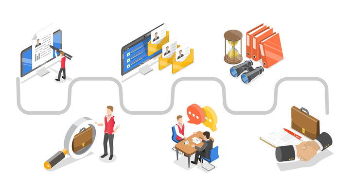 3D Isometric Flat  Conceptual Illustration of Steps to Getting a Job