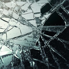 Detailed texture of transparent broken glass with cracks