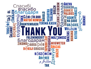 Fototapeta premium Thank You in Different Languages word heart cloud concept