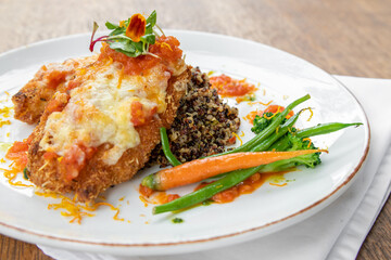 Typical peruvian food and drinks, quinoa with shrimp
