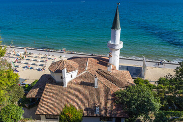 Quiet Nest palace of Queen Marie and Black Sea beach in Balchik city, Bulgaria
