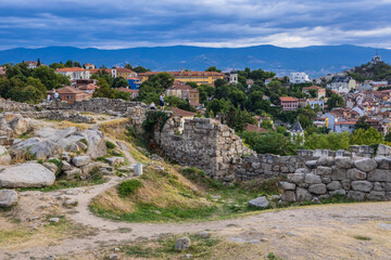 Ancient ruins on Nebet Tepe hill in Old Town of Plovdiv, Bulgaria