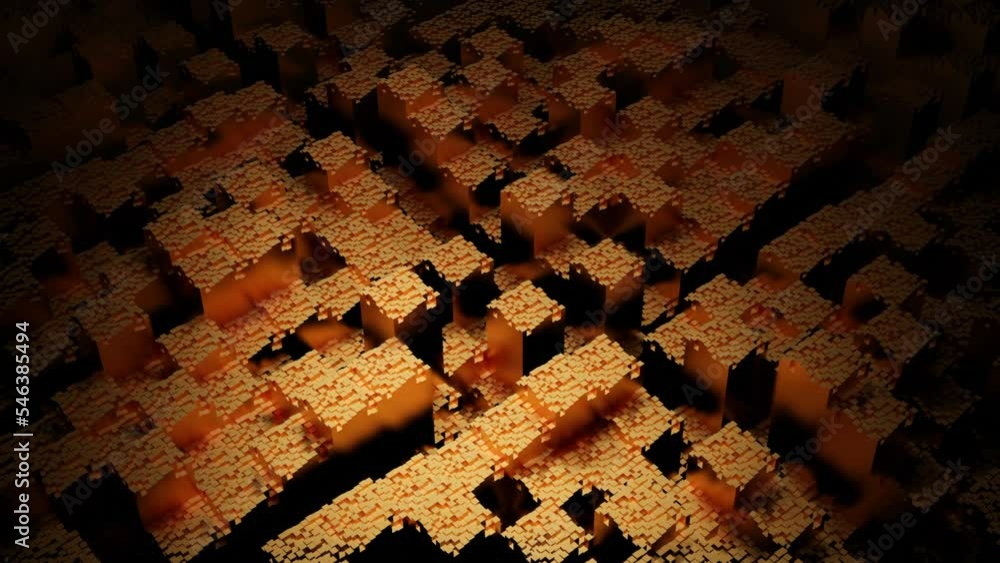 Poster surface of moving squares. design. squares moving in chaotic waves. 3d squares move with dot texture
