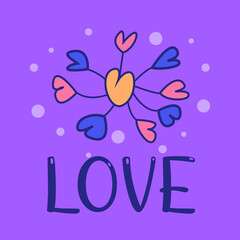 Doodle childish card template. Vector funny illustration for valentine's day.