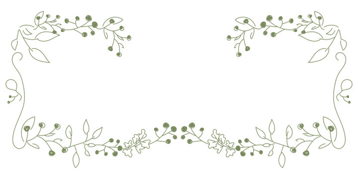 Vector. Merry Christmas and Happy New Year floral background, copy space for text. Rustic horizontal frame template for Christmas cards, wedding invitations, party invitations. Hand-drawn sketch.