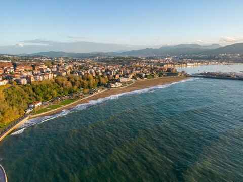 Aerial view of cityscape Basque  surrounded by buildings and water