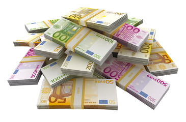Euro pile on transparent background - obrazy, fototapety, plakaty