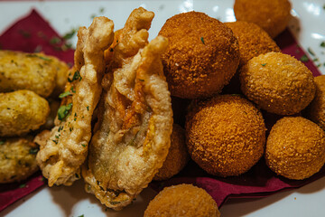Sicilian arancini and other fried appetizers 