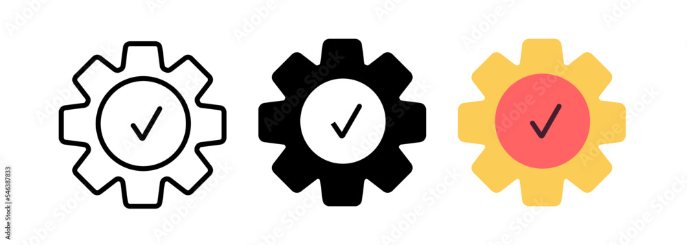 Poster gear with check mark vector icon or sign in thin line style eps 10