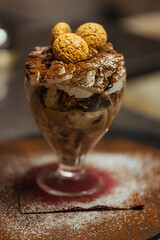 royal tiramisu from a Sicilian restaurant  served in a ice cream cup 