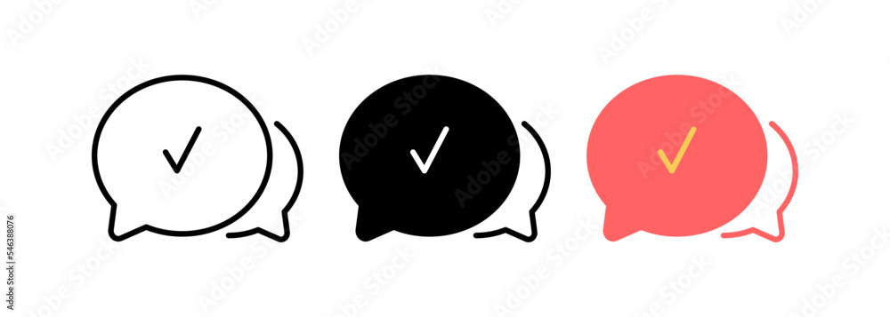 Poster check mark icon. continuous line check mark chat bubble. approved sign. speech bubble chat symbol. a