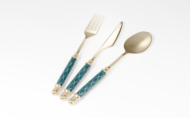 Lux golden spoon and fork and knife isolated