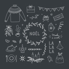 Christmas vector clipart. Hand drawn Christmas doodles. Hand drawn winter illustrations