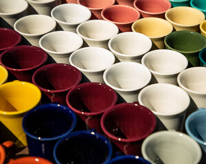 coffee mugs in many colors