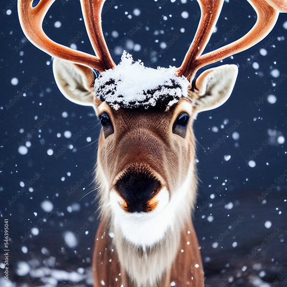 Wall mural close up of a reindeer in the snow portrait