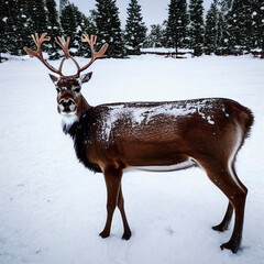 Close Up of a Reindeer in the Snow Portrait 