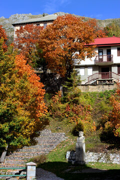 Traditional Macedonian house with nice exterior surrounded with nature in the Macedonian village Galicnik