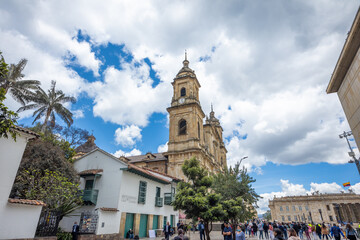 historic center of bogota and bolivar square - obrazy, fototapety, plakaty