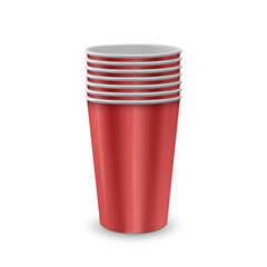 Red paper cup mockup. Realistic paper cup on white background