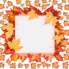 Naklejka na ściany i meble Autumn composition Frame made of autumn maple tree leaves on white background Top view Copy space Flat lay , anime style