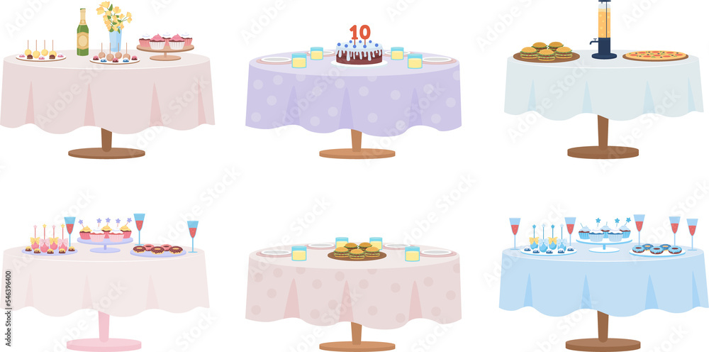 Poster table served for party semi flat color raster object set. full sized item on white. part of house ar